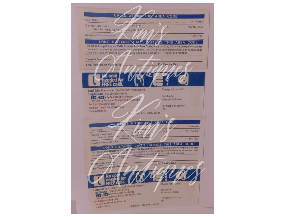 2 Sheets of 2 Diff New Information Card Inserts for W/E SingleSlot Payphones P14