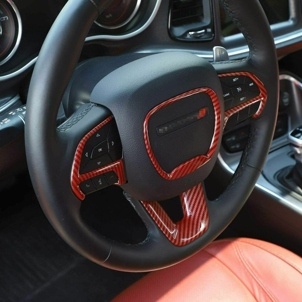 for 2015+ Dodge Challenger Red Carbon Dash Car Interior Panel Full Cover Overlay
