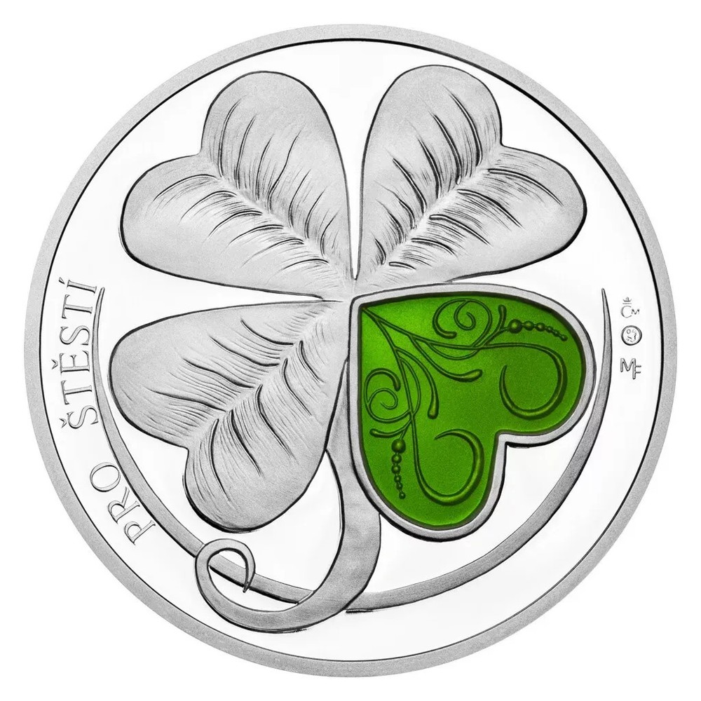 FOUR LEAF CLOVER WITH ENAMEL 1 OZ SILVER MEDAL