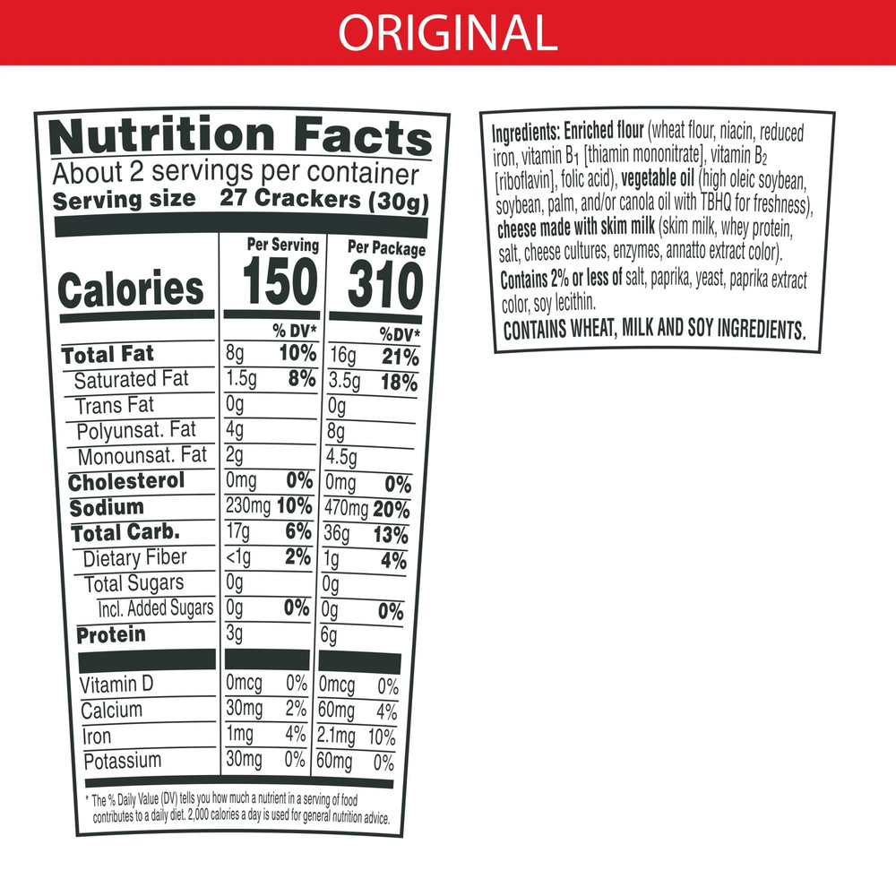 Cheez-It Original Cheese Crackers, Baked Snack Crackers, 2.2 Oz Cup