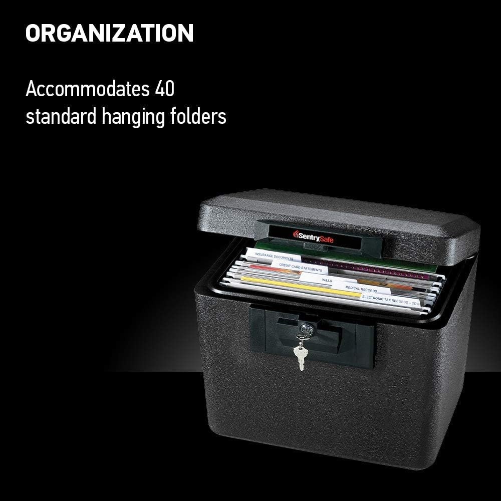 Black Fireproof Document Box W/ Key Lock Safe Secures Files & Documents