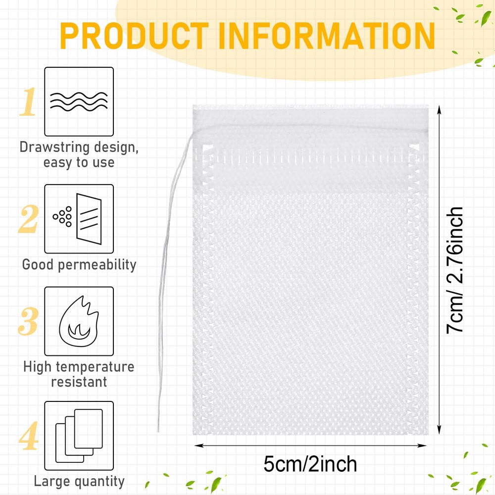 1000 Pcs Disposable Tea Bags Bulk for Loose Leaf Tea Drawstring Empty Coffee ...