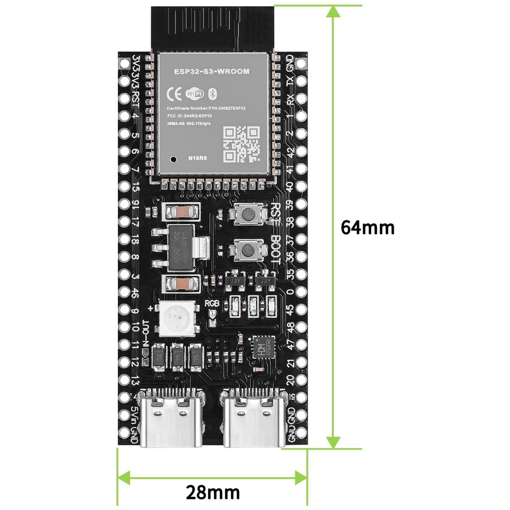 YELUFT 3pcs ESP32-S3-DevKitC-1-N16R8 Development Board Integrated 2.4GHz...