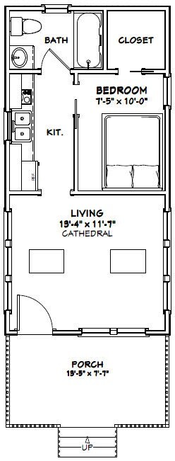 14x28 Tiny House -- 391 sq ft -- PDF FloorPlan -- Model 3D