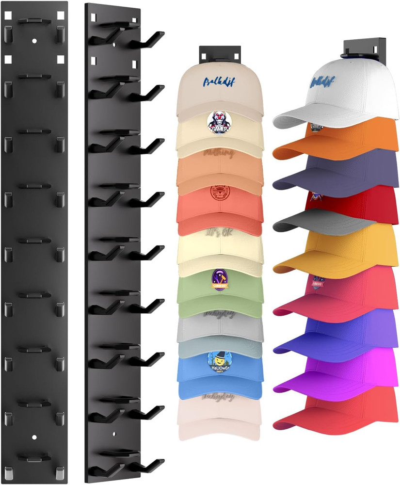 2 Pack Hat Organizer for Baseball Caps, Strong Adhesive Hat Rack for Wall, Multi