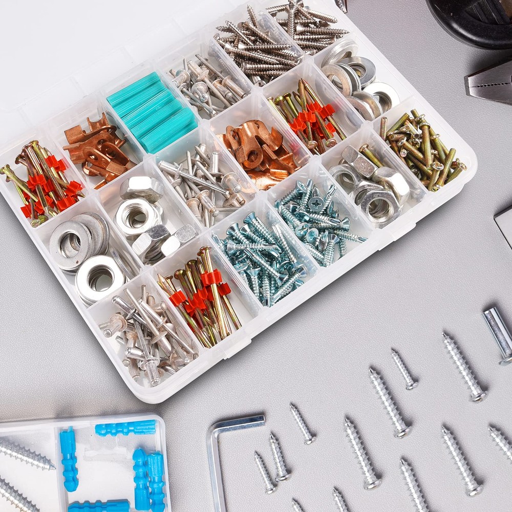 18 Grids Plastic Organizer Box with Dividers, Clear Compartment Container Sto...