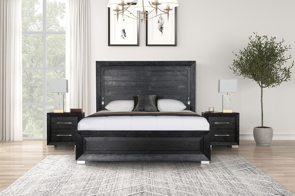 Queen Size 1pc Bed Set Black Finish Contemporary Style