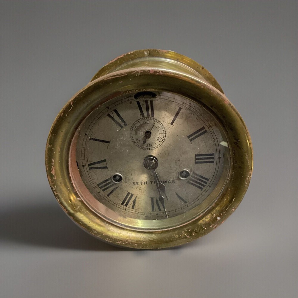 Vintage Seth Thomas Ships Clock With Scratched Face Runs Great