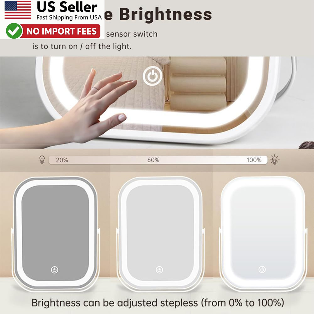 YEKKOPT Travel Makeup LED Mirror 1200mAh Dimmable Folding Compact FROM USA