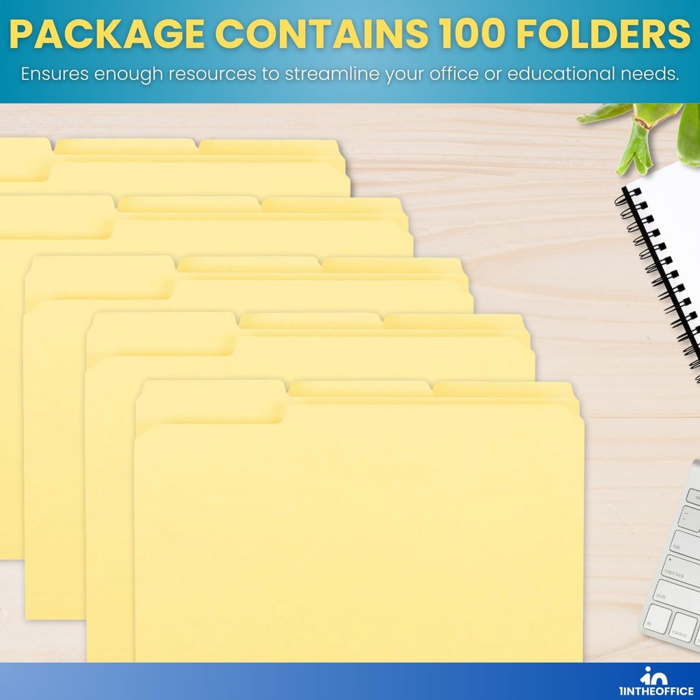 Yellow File Folder Letter Size, 1/3 Cut Assorted Tab, Reinforced File Folders...