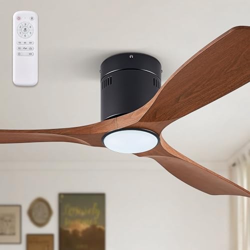 52" Ceiling Fans with Lights and Remote Control,Modern Flush Walnut With Light