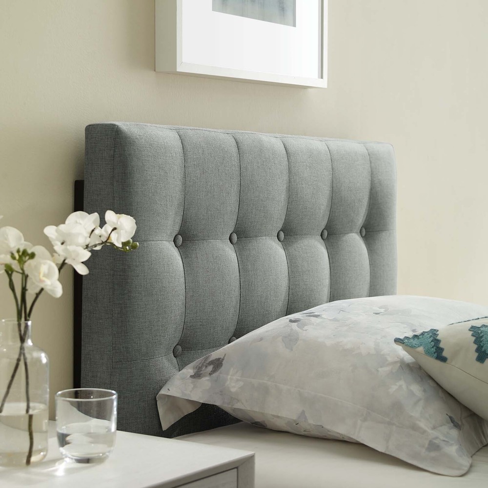 Modway Fabric Upholstered Button Tufted Square Twin Size Headboard in Gray