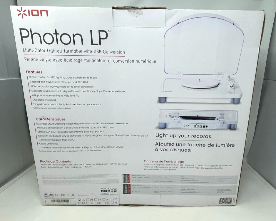 ION Audio Photon LP-3-Speed Turntable Multi-Coloured Lighting Display and USB