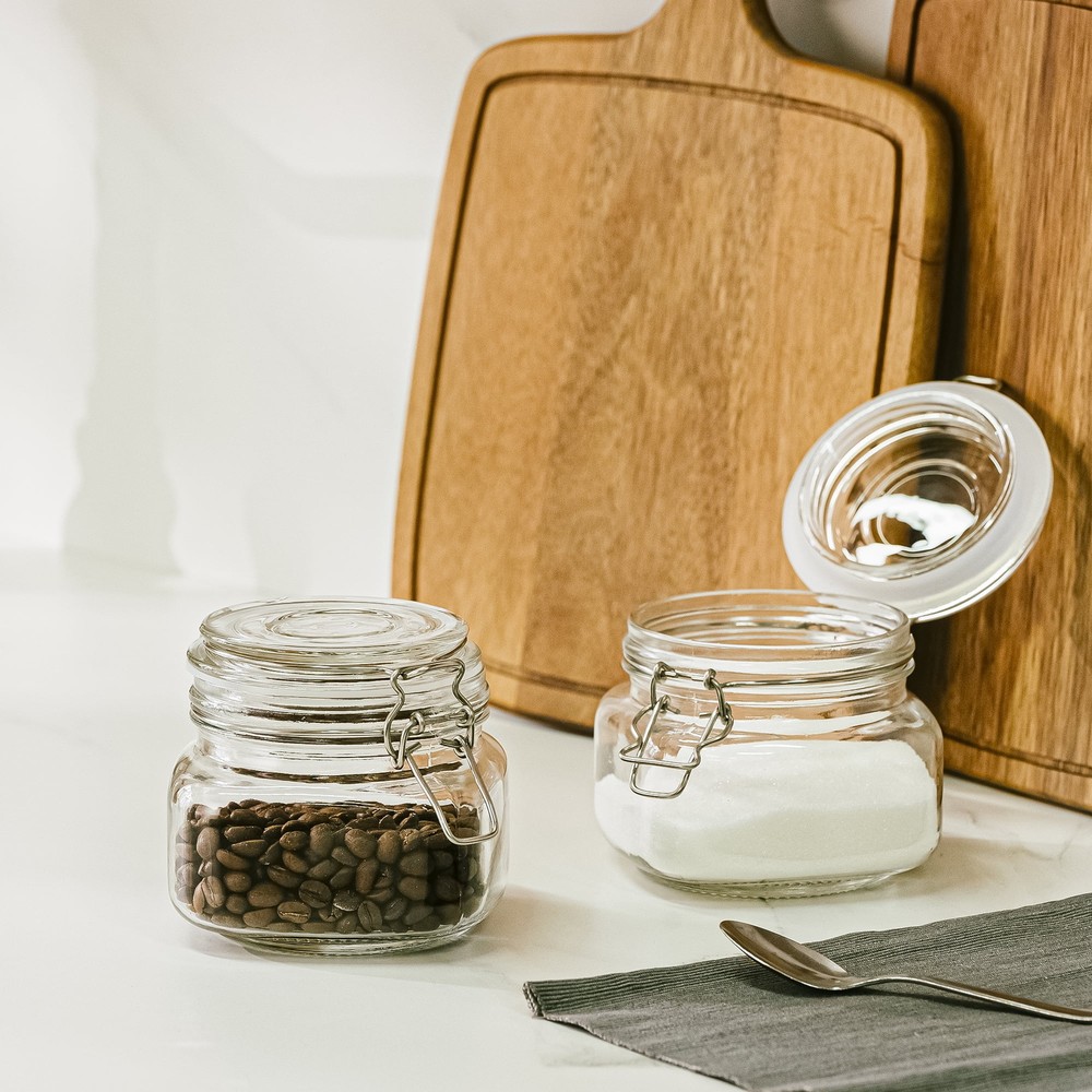 (2 pack) Glass 17 oz Lock Lid Storage Jar Canister