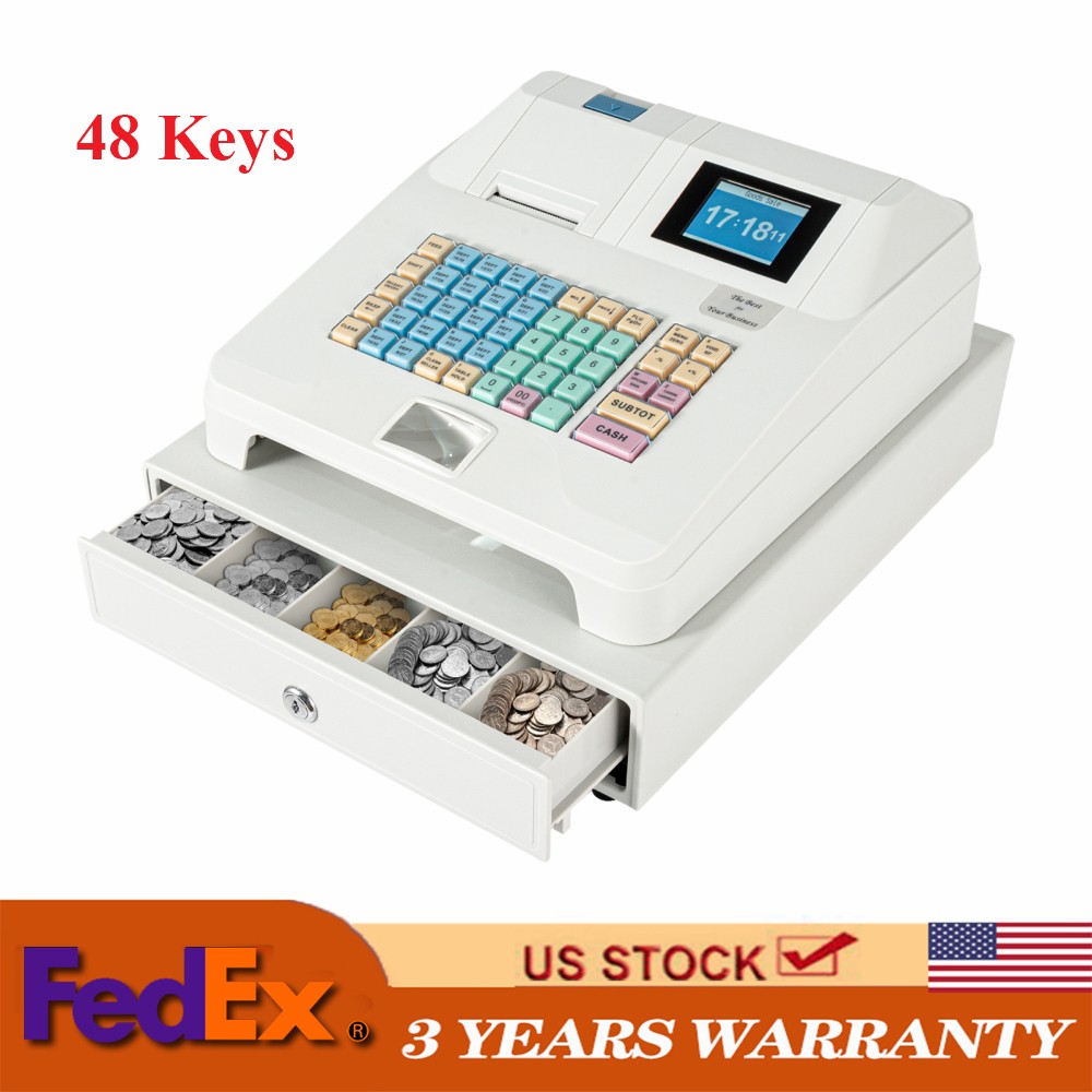 Electronic Cash Register with 48 Keys, LCD Display & Secure Drawer