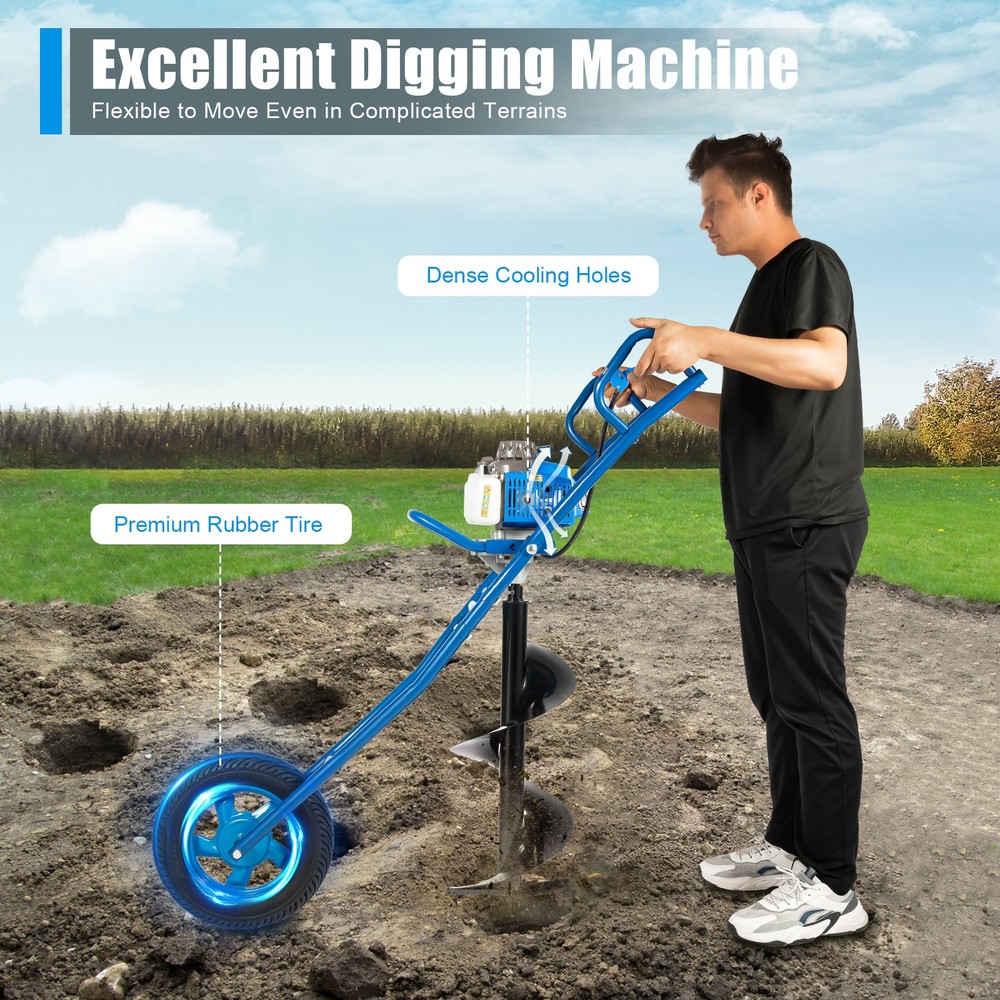 Gas Powered Earth Digger with Earth Auger Drill 63CC Post Hole Digger