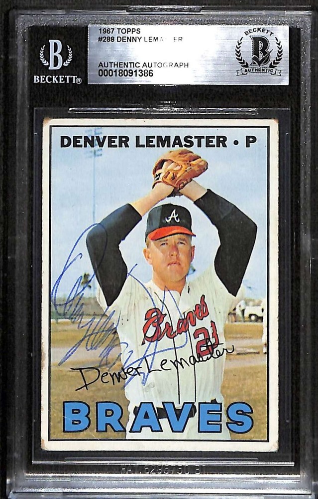 1967 Topps 288 Denny Lemaster  BGS Auto Autographed BAS Authentic C100128