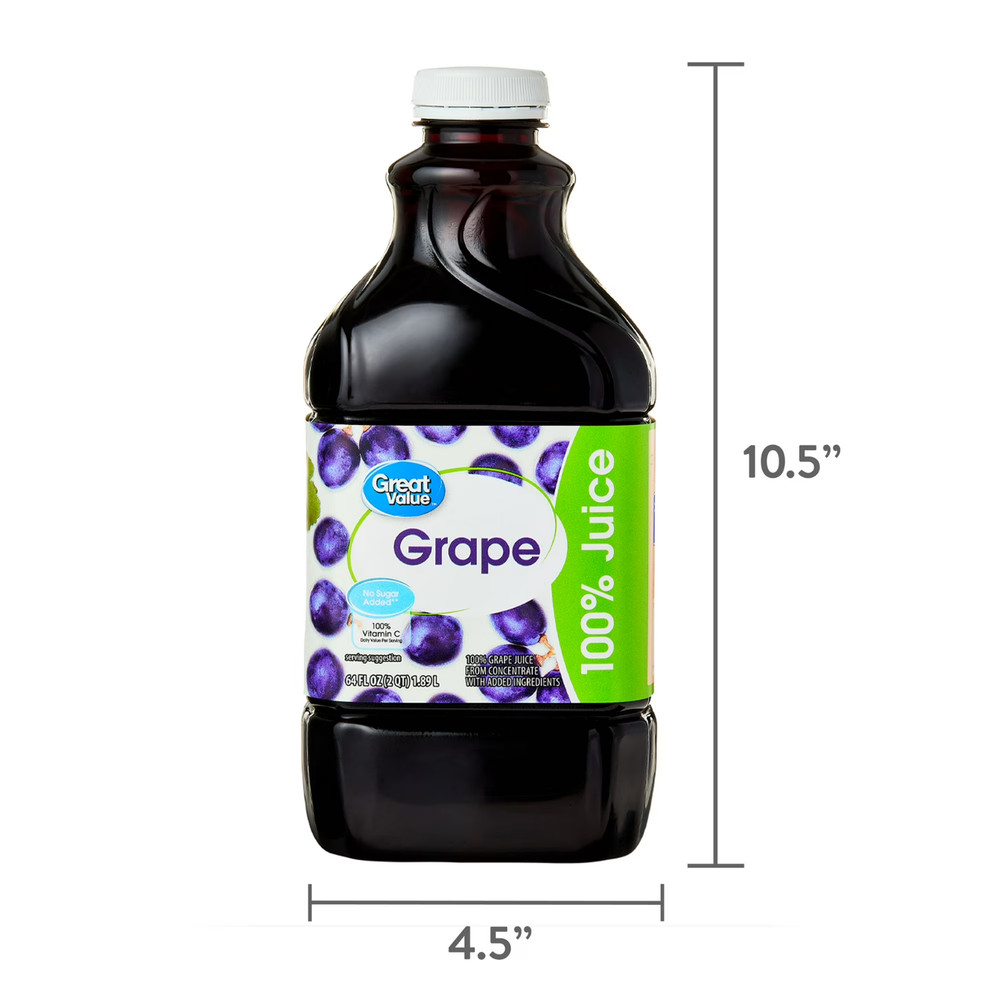 (2 pack) Great Value 100% Concord Grape Juice, 64 fl oz
