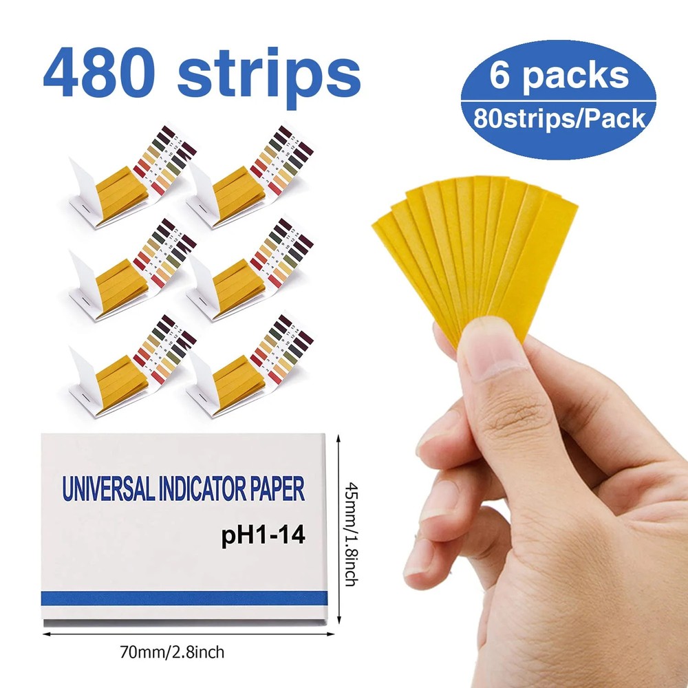 6 Pack pH Test Strips, 480 Strips Full Range 1-14 Universal pH Test Litmus Paper