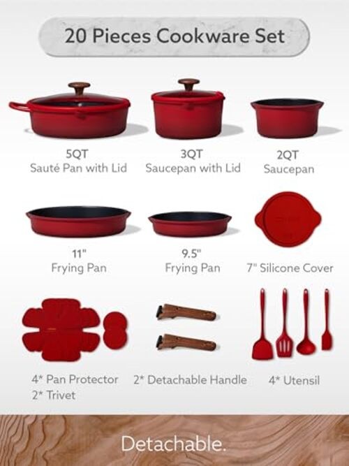 20Pcs Titanium Cookware Set, Pots and Pans Set Non Stick, Kitchen Cooking Set