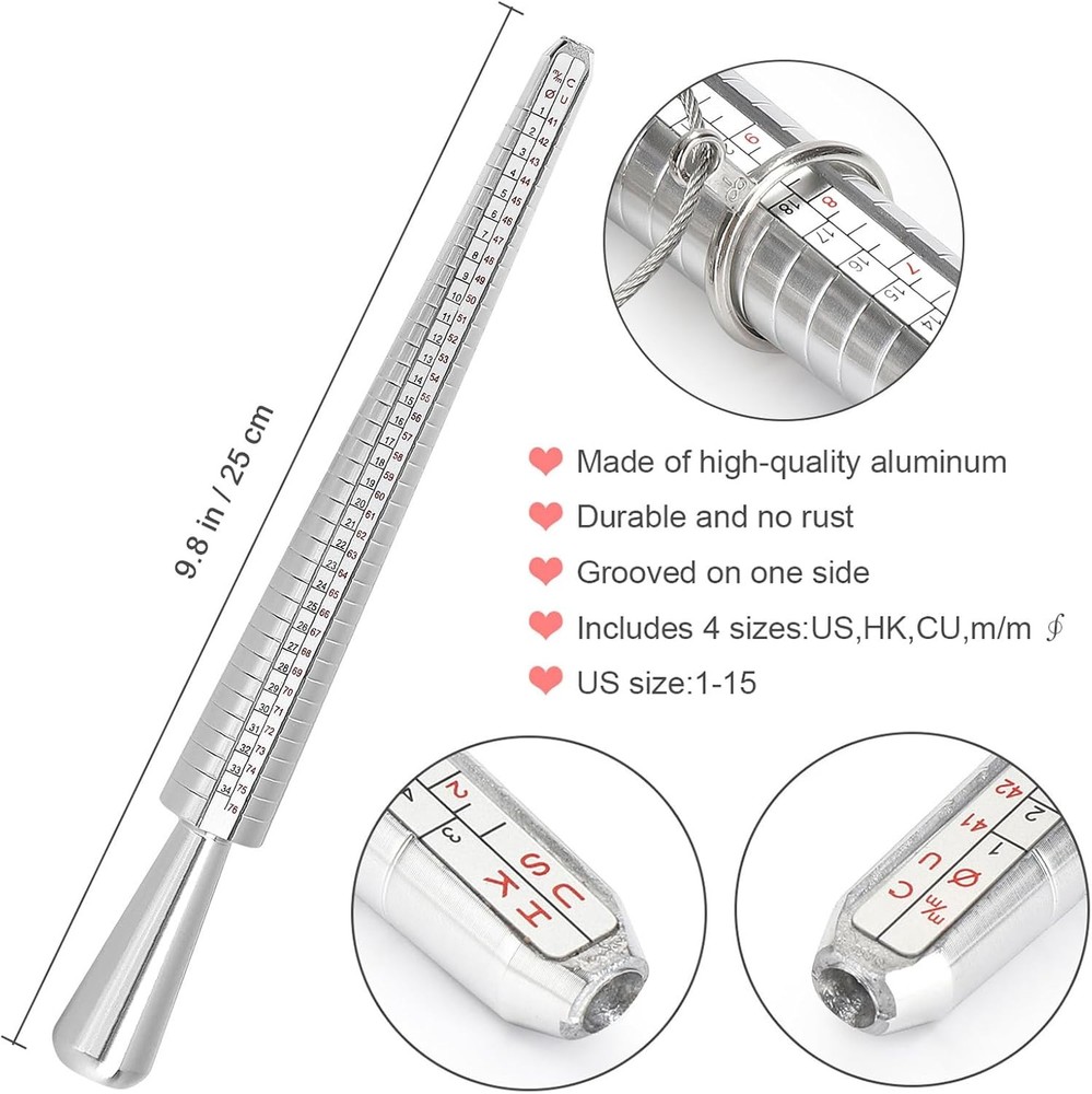 Accmor Ring Sizer Tool Including Mandrel & Guage, 4 Silver