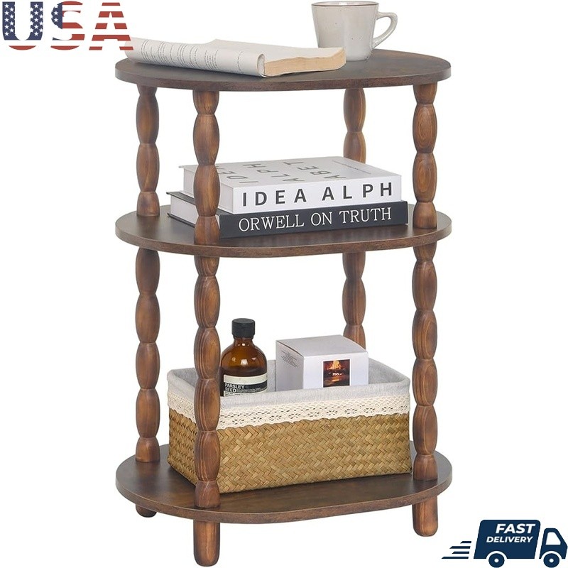 Vintage Oval Side Table 3-Tier Storage Compact Accent Table Easy Assembly New