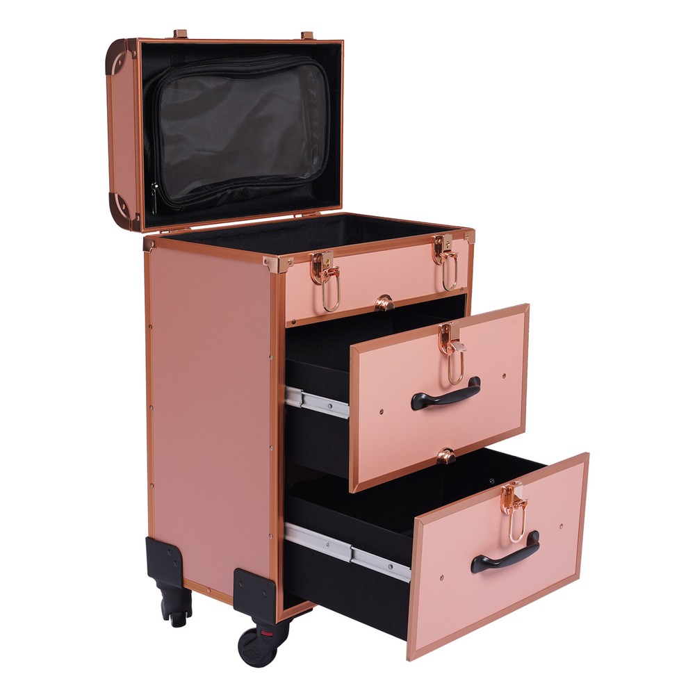 Rolling Makeup Train Case Organizer Movable Cosmetic Makeup Storage Trolley