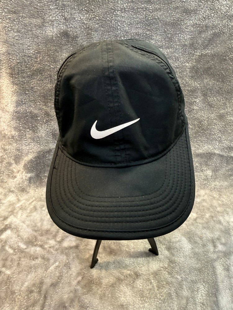 Nike Featherlight Dri-Fit Black Running Hat Cap Adjustable Swoosh
