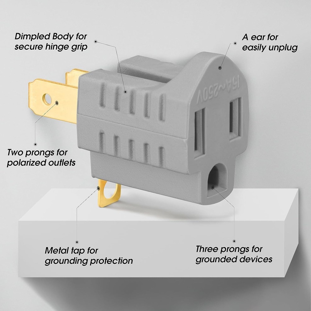 Triple 3-Prong to 2-Prong Polarized Adapter Set - Space-Saving Power Solution