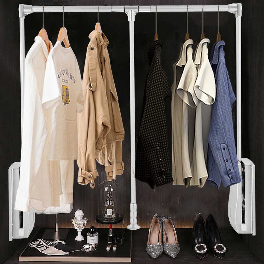Pull Down Closet Rod for Hanging Clothes Retractable Wardrobe Hanger Silver 10kg
