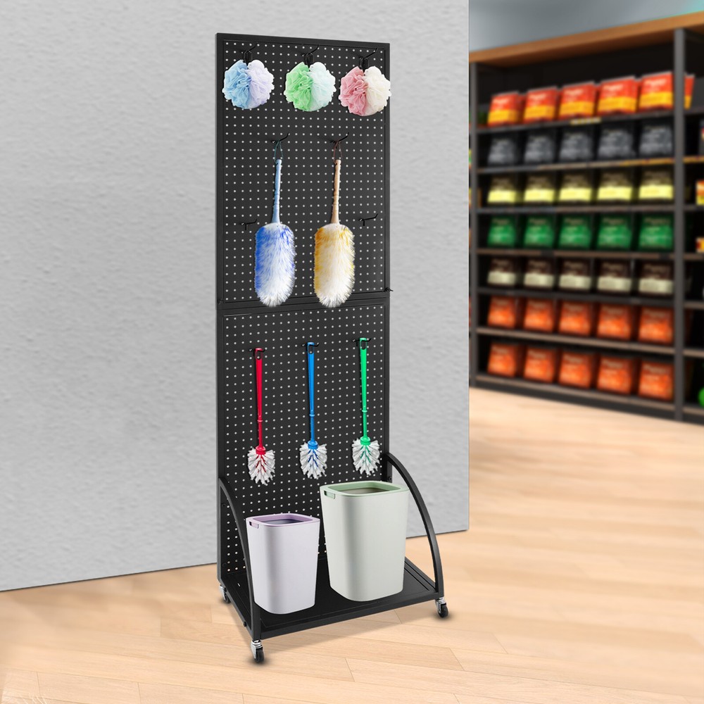 Pegboard Display Stand - Mobile Merchandise Rack with Casters for Retail Use