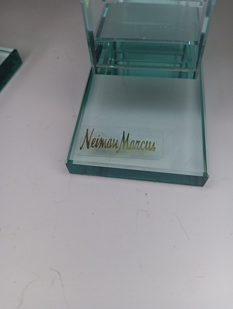 Nieman Marcus Clear Glass Bookends Modern Cubist Square