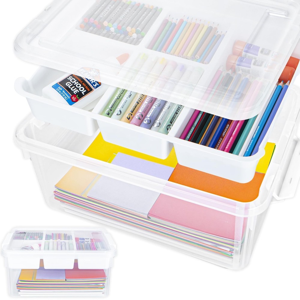 17 QT Craft Organizers and Storage with Removable Tray, Stackable Plastic Sto...