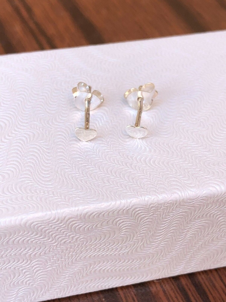 925 Sterling Silver THIN Heart Stud Earrings Dainty Mini Plain Studs 3.5mm