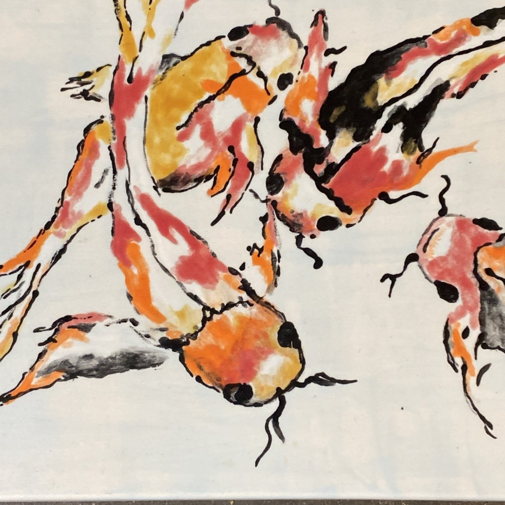 Koi fish hand painted decorative tile