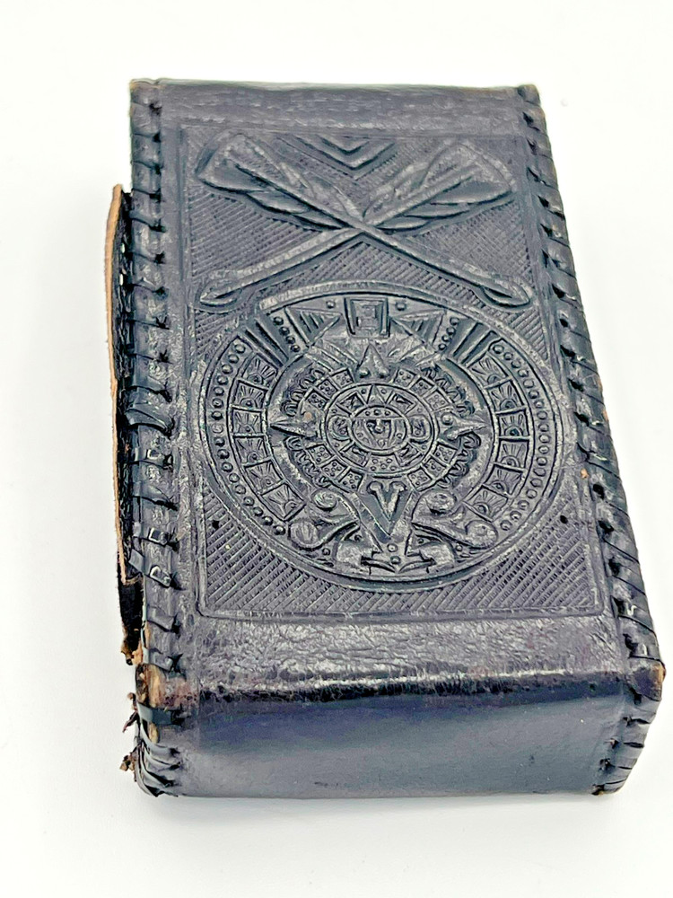Vintage Hand-Tooled Dark Leather Pouch Case Cigarette Pack