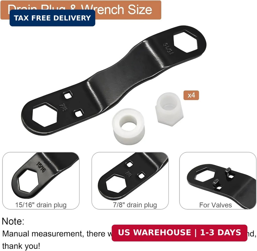 RV Water Heater Drain Plug Kit Include Wrench & 4 Pieces 1/2" NPT RV Heater Wate