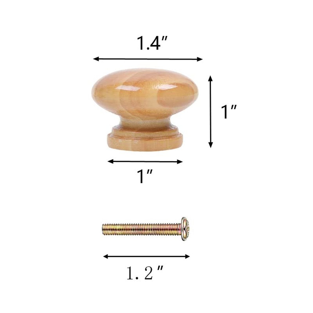 15 PCS Round Mushroom Shape Wooden Cabinet Knobs Drawer Pulls with Screw