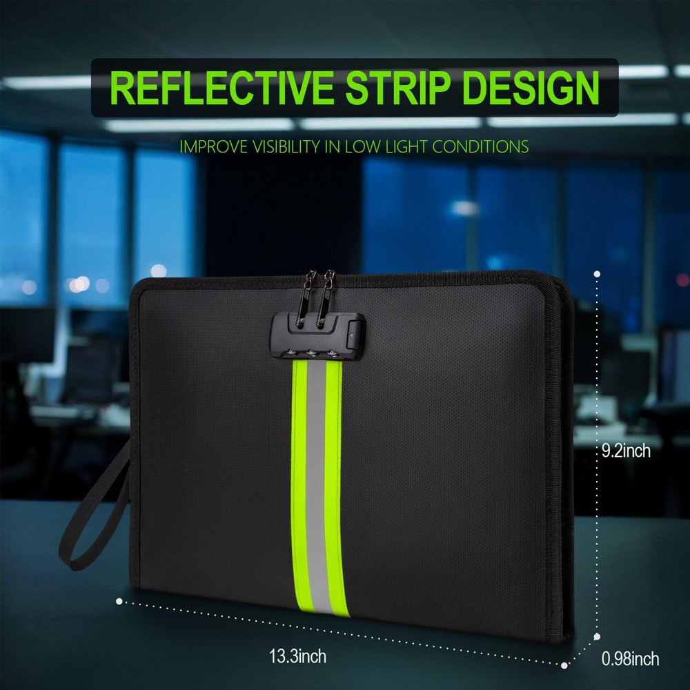 Fireproof Document Bag with Lock, NonItchy Silicone Coated Fire Resistant Mon...