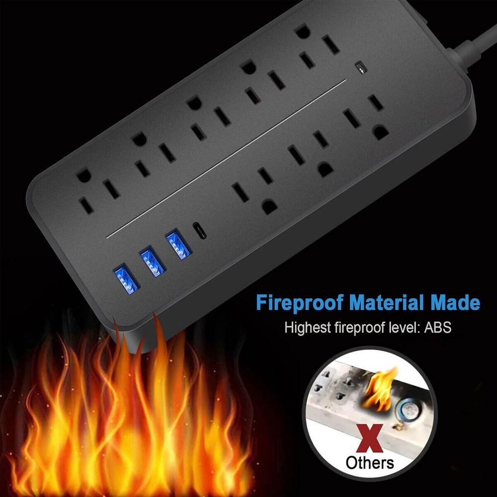 Multi Outlet Surge Protector USB Charging Power Strip Extension Cord Flat Plug