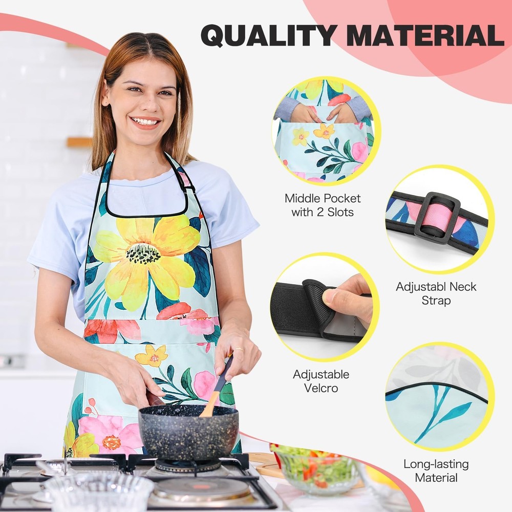 Aprons for Cooking, Adjustable Chef Apron with 2 Pockets, Kitchen Apron for B...