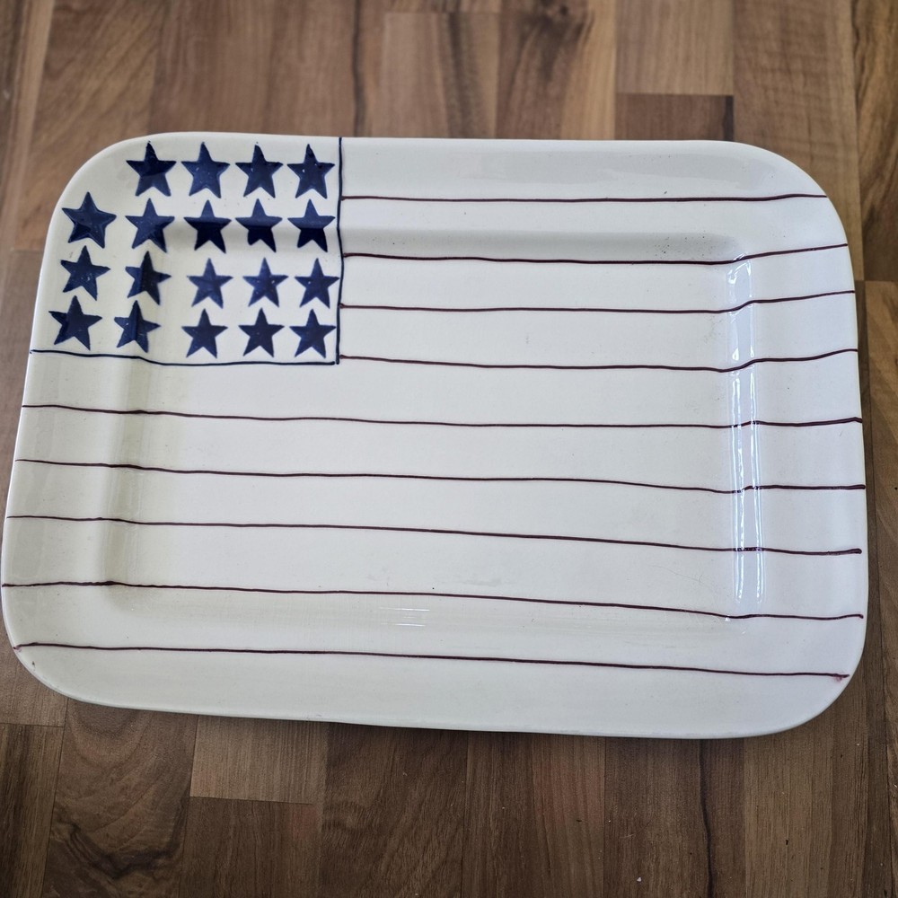 Hartstone Flag Plate Large White Stoneware Rectangular Patriotic Platter USA