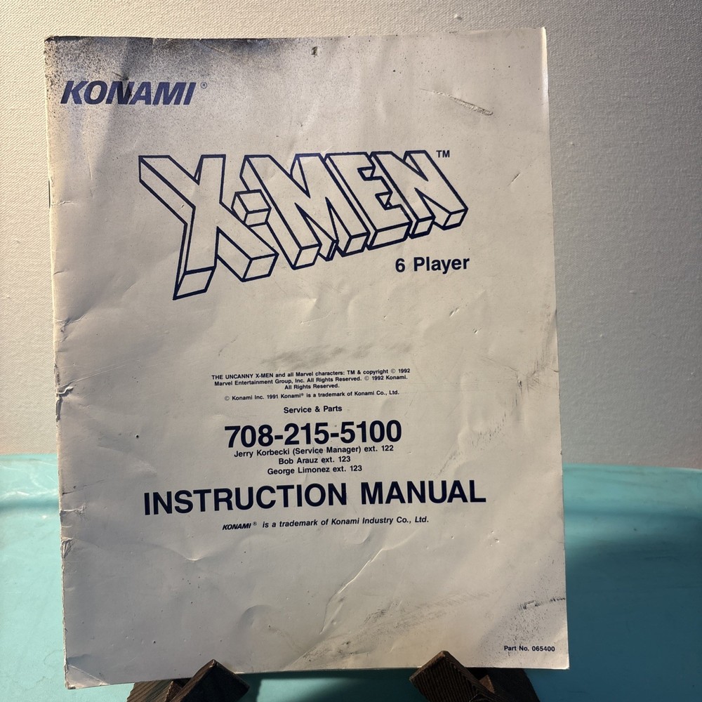 X-Men Arcade Instruction Manual Konami 6 Player