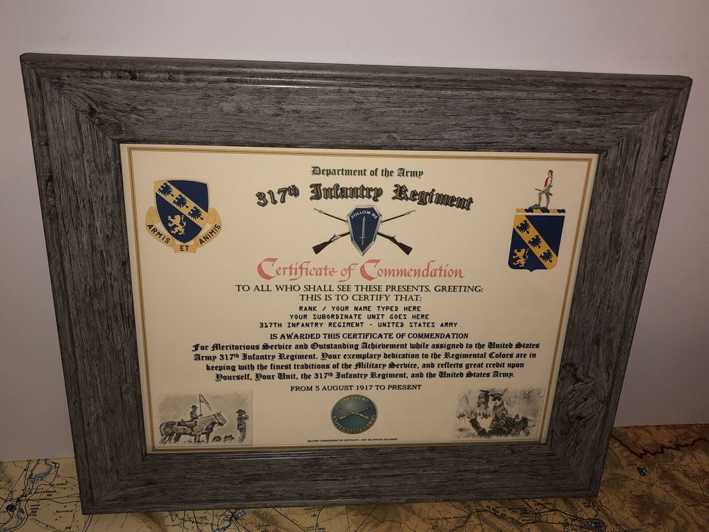 317TH INFANTRY REGIMENT / COMMEMORATIVE - CERTIFICATE OF COMMENDATION