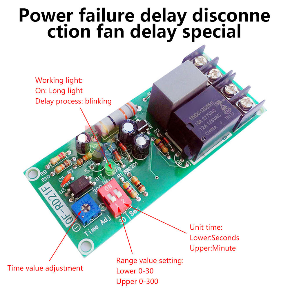 Adjustable Timer Control Relay Module Turn Off Delay Switch Board ForExhaust Fan