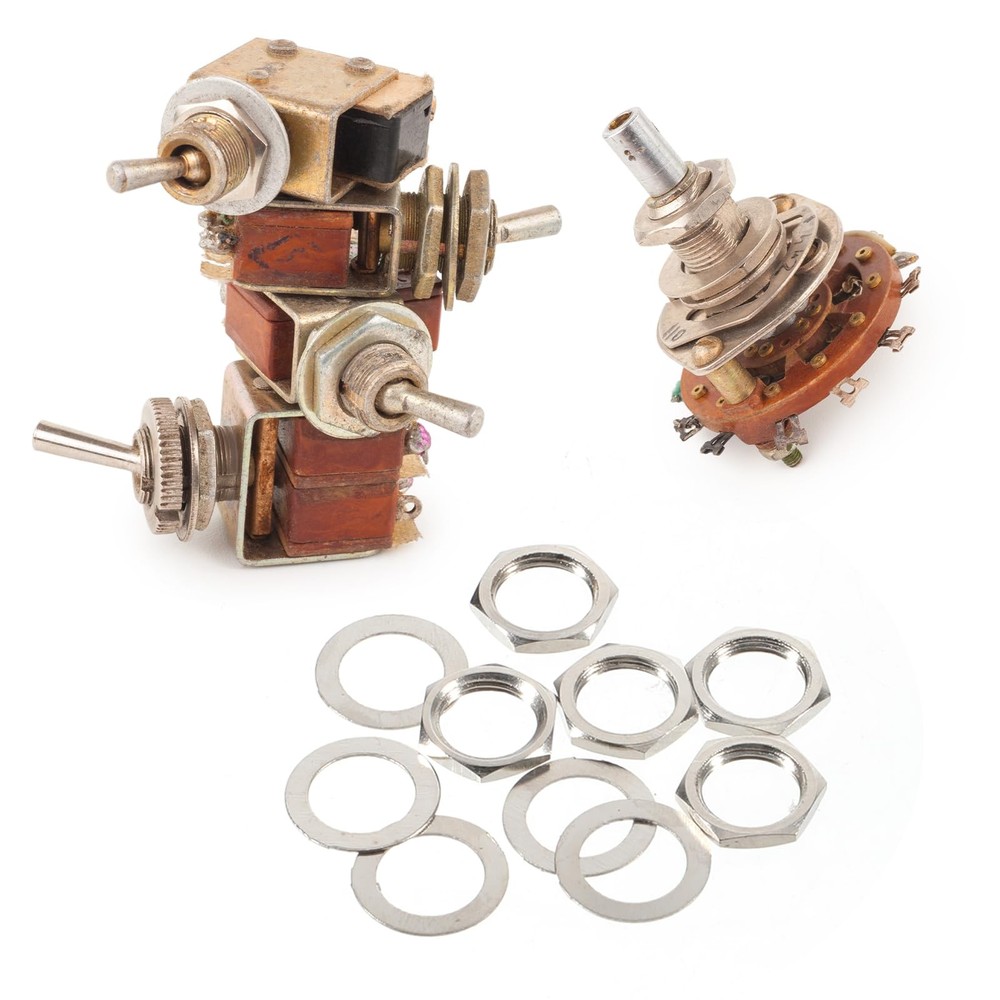 5 Sets Jack Socket Nut with Washer, 3/8" Silver Guitar Input Output silver