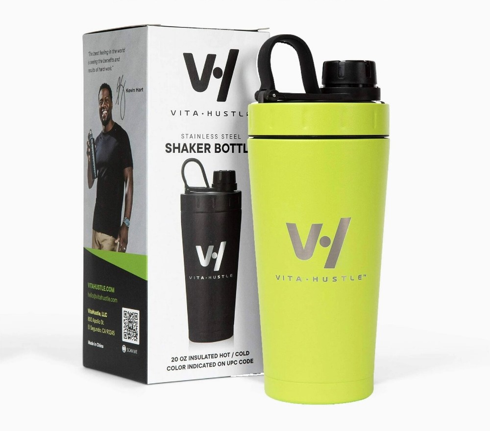 VitaHustle Protein Shaker, 20 ounce Citron Green