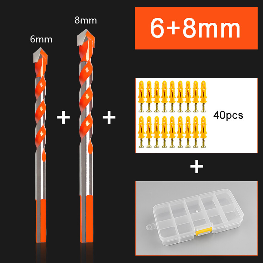Multi Construction Drill Bits Set 6+8mm Drlling Tile Glass Masonry Concrete Wood