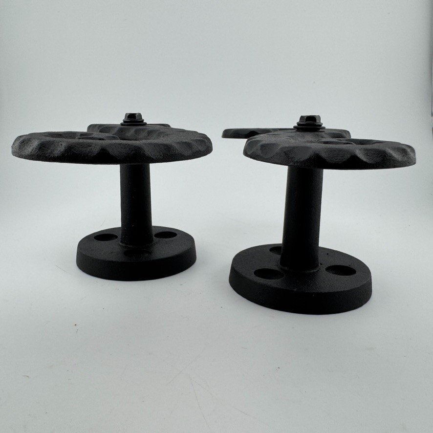 1 Pair - Black Galvanized Iron Scroll Post Mount Shutter Dogs w/ Hammered Edge