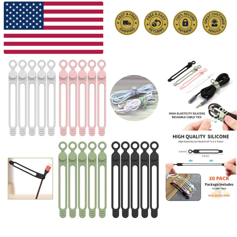 20Park] Silicone Cable Ties,Reusable Cable Management Organizer, Multipurpose...